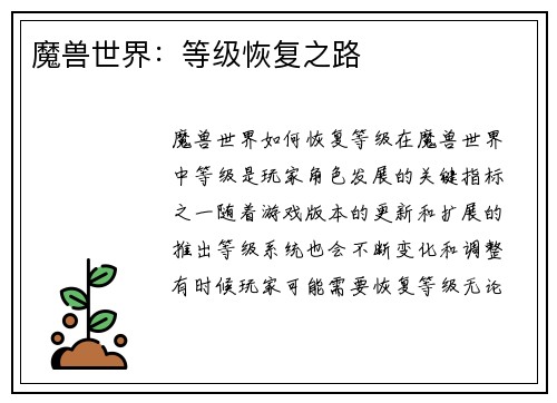 魔兽世界：等级恢复之路